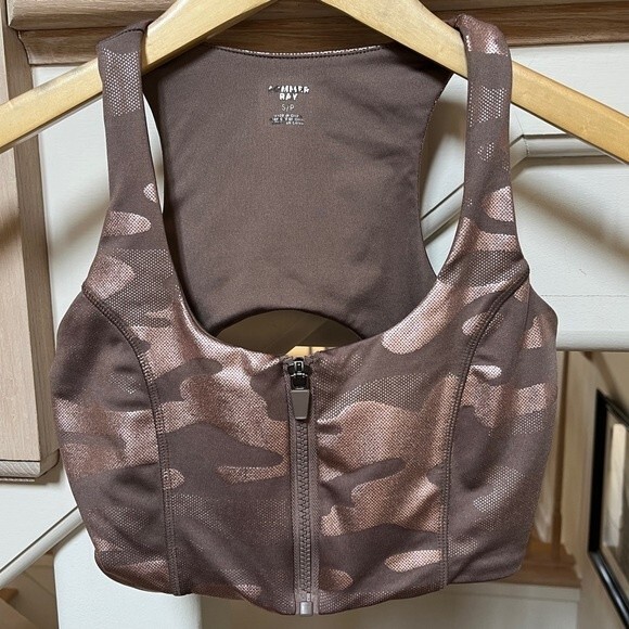 Sommer Ray Rose Gold Zip Front Active Sports Bra In Rose Gold Camo S - Picture 5 of 10